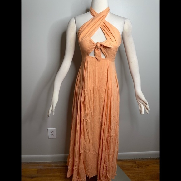 Free People The Endless Summer Peach My Long Time Love Maxi Halter Dress Size XS - Picture 2 of 9